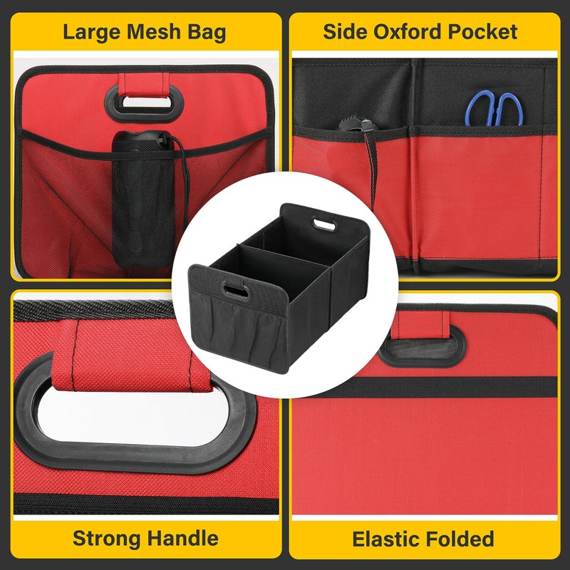 YSSOA 2 Compartments Car Trunk Organizer, 600D Waterproof Oxford Polyester Car Storage, Anti-slip 14" D x 22" W x 12" H Collapsible Trunk Storage, Suitable for SUV, Minivan, Truck, Red - Image 4