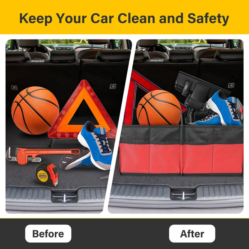 YSSOA 2 Compartments Car Trunk Organizer, 600D Waterproof Oxford Polyester Car Storage, Anti-slip 14" D x 22" W x 12" H Collapsible Trunk Storage, Suitable for SUV, Minivan, Truck, Red - Image 5