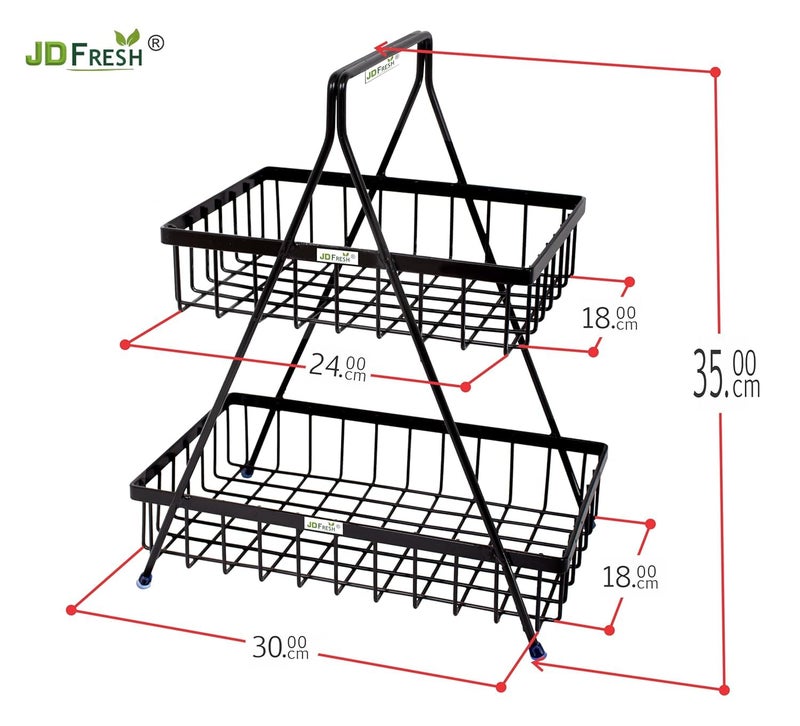 JD FRESH 2-Tier High Grade Metal Fruit & Vegetable Basket for Dining Tables/Potato Onion Storage Rack/Fruits Stand for Kitchen/Food Basket/Countertop Tiered Shelf/Fruit Storage Rack (Black) - Image 2
