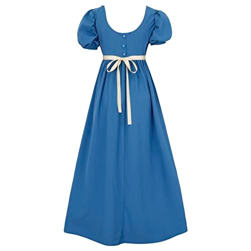 HEQU Regency Dresses for Women with Satin Sash Ruffle Empire Waist Dress Gown (M, Royal Blue) - Image 2