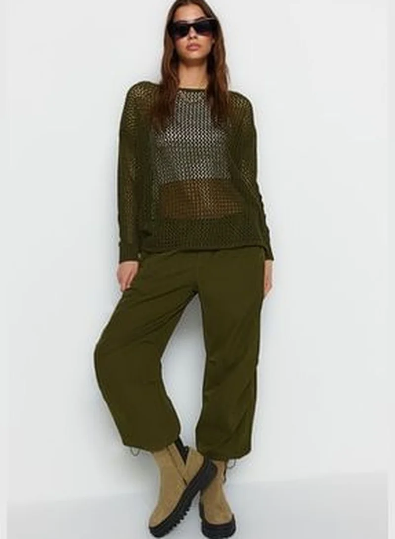 trendyol Khaki Super Wide Fit Cotton Openwork/Perforated Knitwear Sweater TWOAW20FV0184