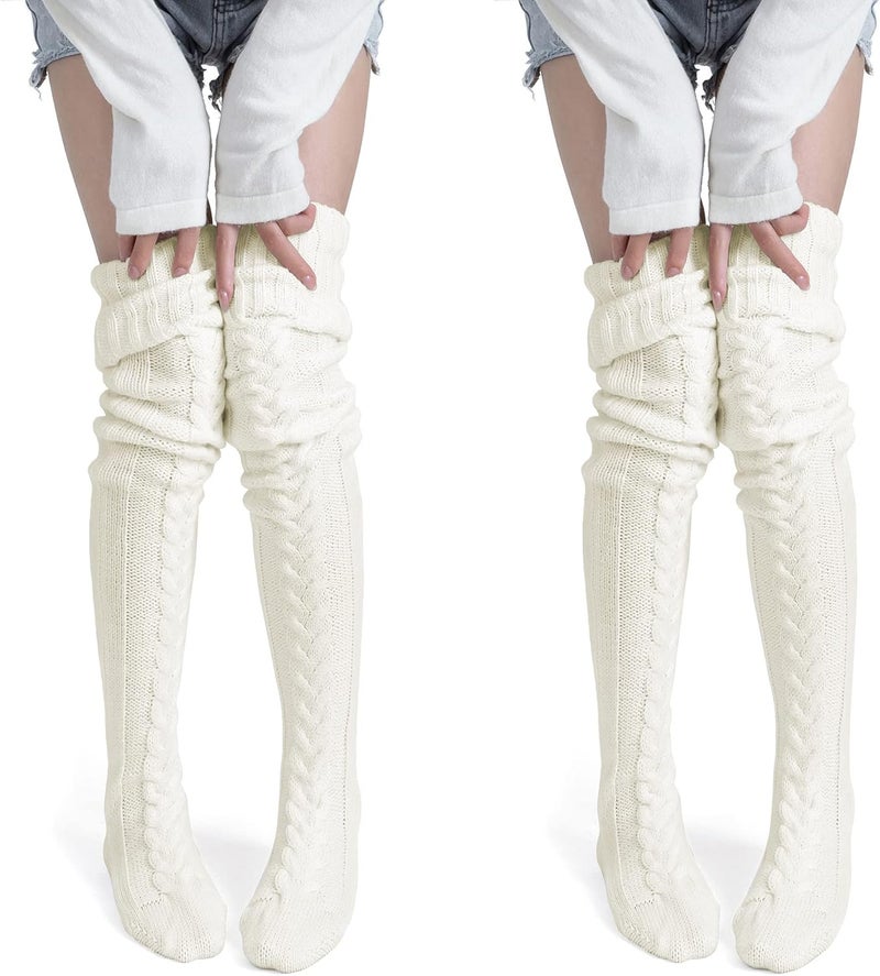 Pcavin Women's Thigh High Socks Over the Knee Cable Knit Boot Socks, Long Warm Fashion Leg Warmers Winter - Image 1