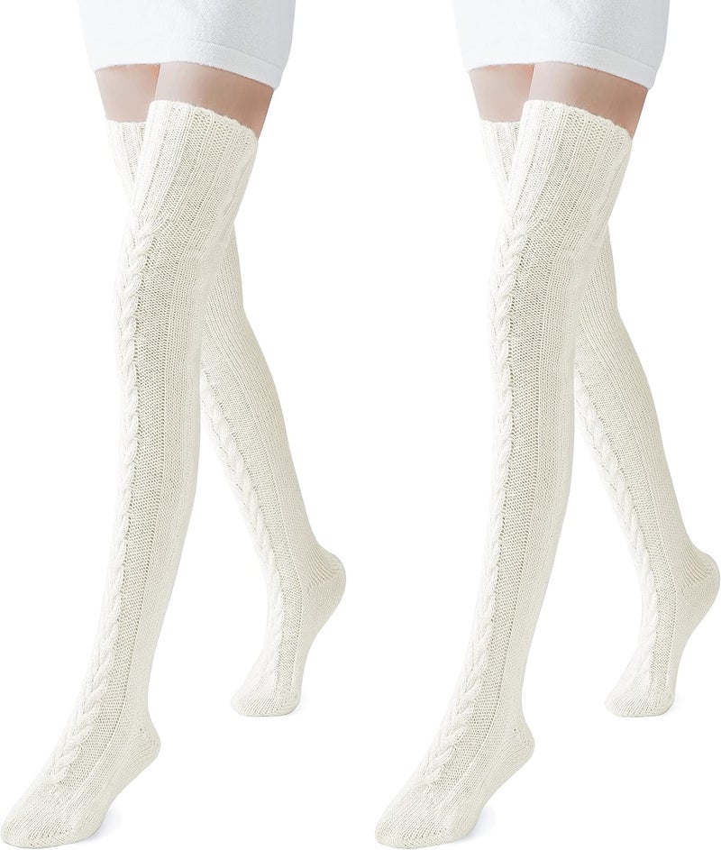 Pcavin Women's Thigh High Socks Over the Knee Cable Knit Boot Socks, Long Warm Fashion Leg Warmers Winter - Image 2