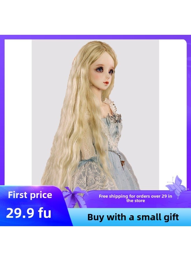 Bjd Sd Doll Wig Long Curly Hair Medium Big Wave Three Four Six Eight Men And Women Doll Wig-Height:Gray Pink-6 Points (head Circumference 16-17cm)
