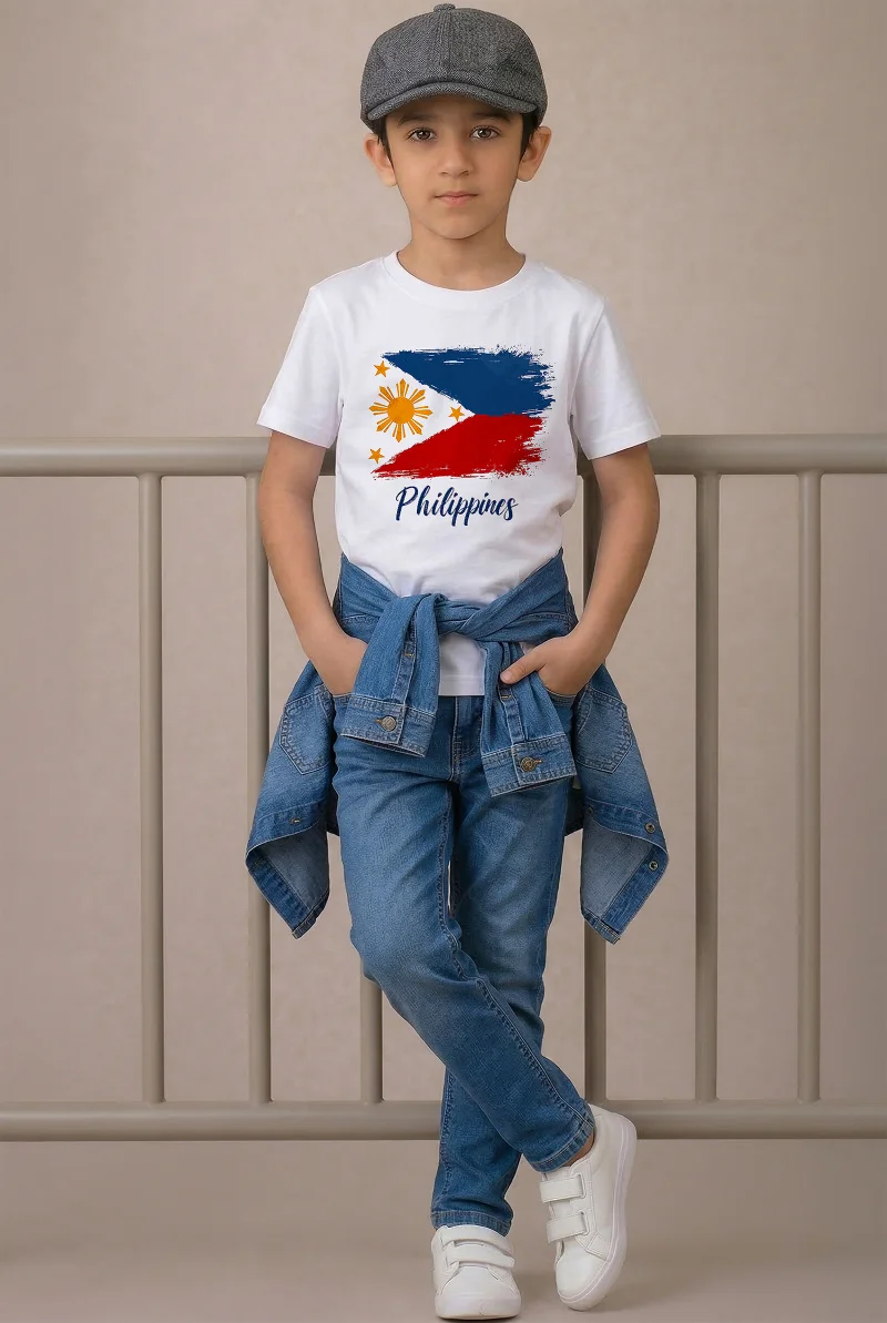 فنكار FUNKAAR تيشيرت أطفال للأولاد والبنات بطباعة علم الفلبين