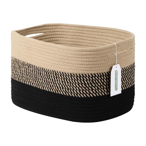 ECDYQXVU Cotton Rope Storage Basket, 15x10x9 Inches, Woven Basket for Shelves, Clothes, Toys, Towels, Books, and Laundry, Durable and Stylish, Gradient Black/Brown (1 Pack) - Image 1