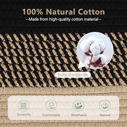 ECDYQXVU Cotton Rope Storage Basket, 15x10x9 Inches, Woven Basket for Shelves, Clothes, Toys, Towels, Books, and Laundry, Durable and Stylish, Gradient Black/Brown (1 Pack) - Image 2