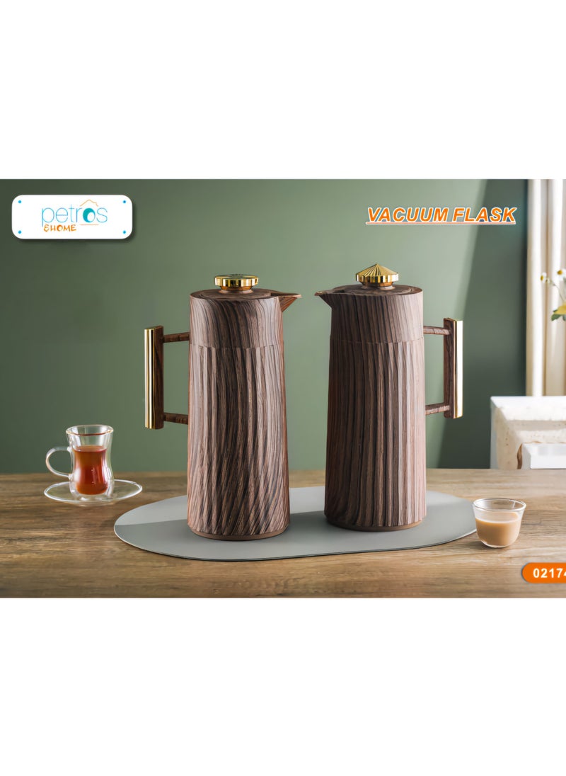 petros - Royal Camel 2 Piece Thermos Set 1L + 1L  Wooden/Golden - Image 1