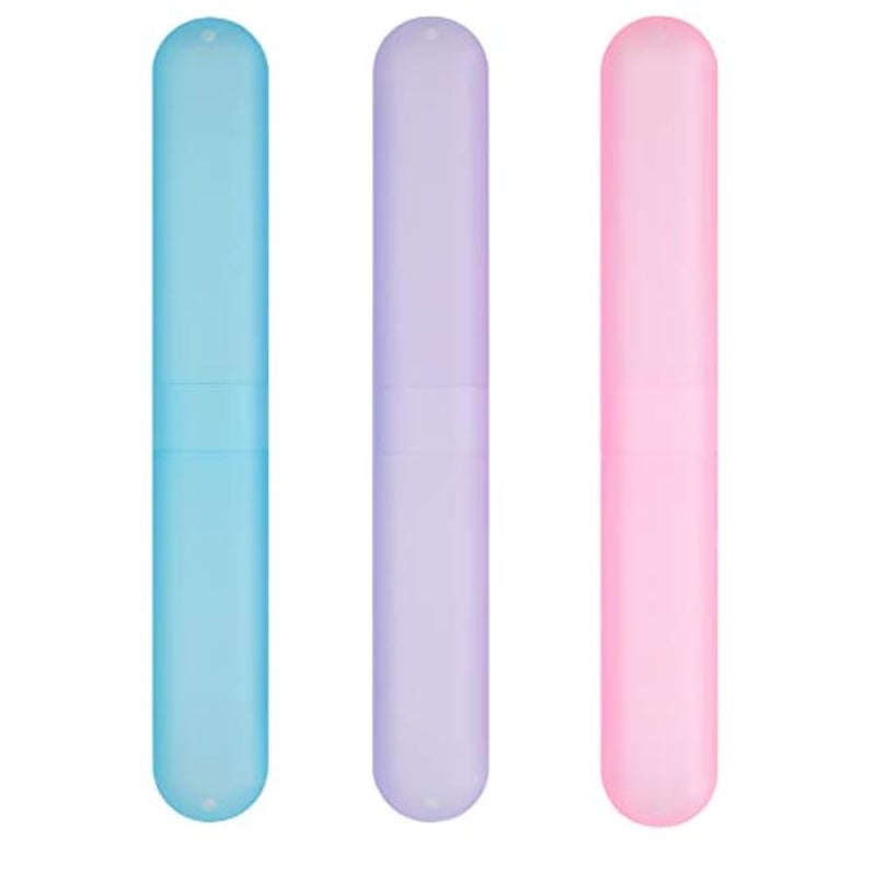 kwmobile Toothbrush Holder Travel Cases - Set of 3 Portable Plastic Tooth Brush Case Containers for Storage and Traveling - Dark Pink/Violet/Light Blue - Image 1