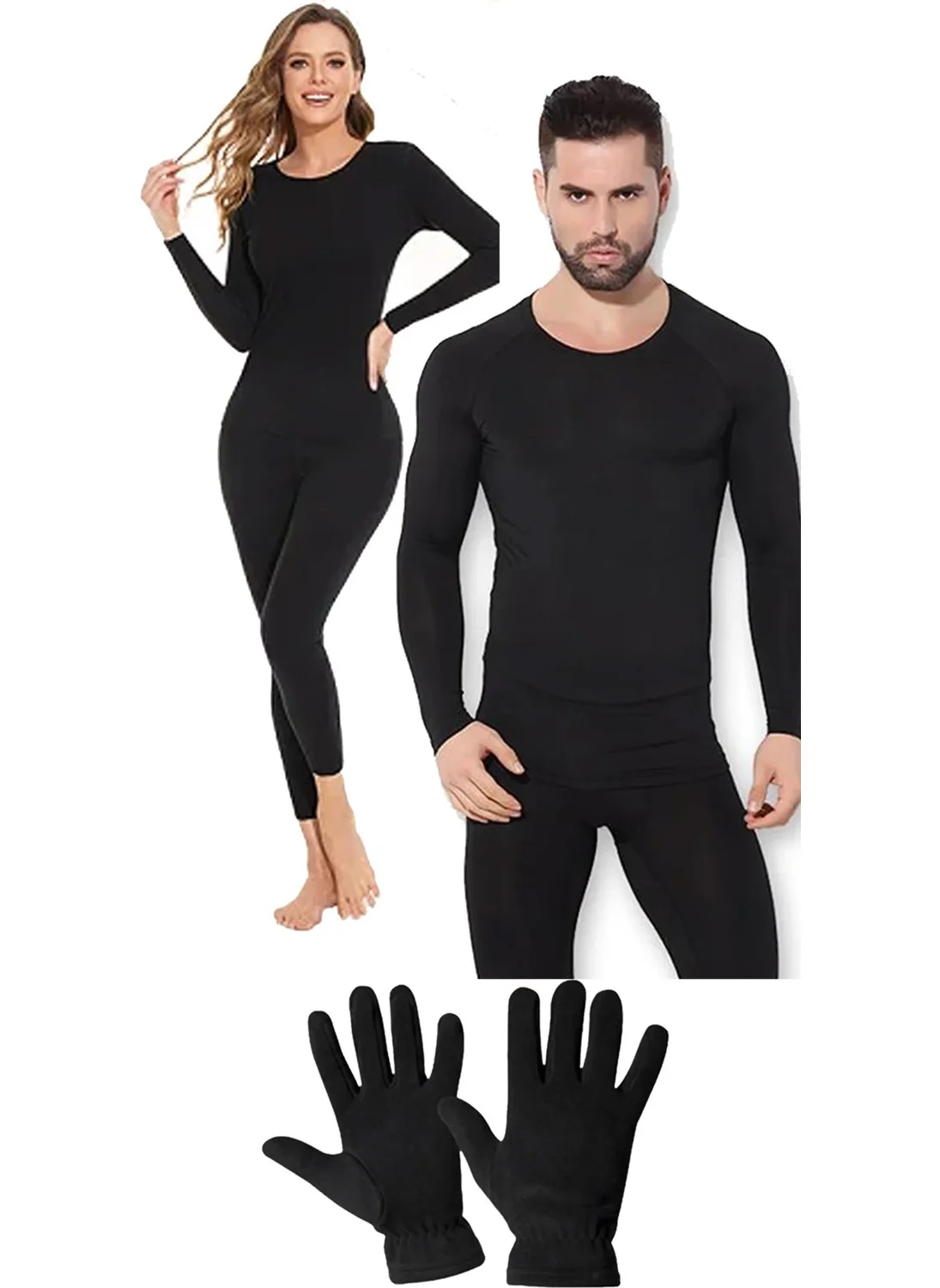 بيليفانتي كولكشن Thermal Underwear Bottom Top Set Polar Glove Set Black