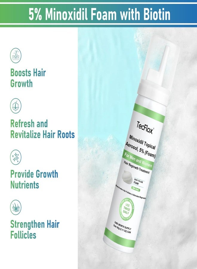 Tecflox Minoxidil Foam - 5% Minoxidil for Men and Women, Hair and Beard Growth with Biotin, Thicker Hair, Unscented, 3 x 2.11 Oz, 3-Month Supply, Hair Loss Treatment,Green - Image 2