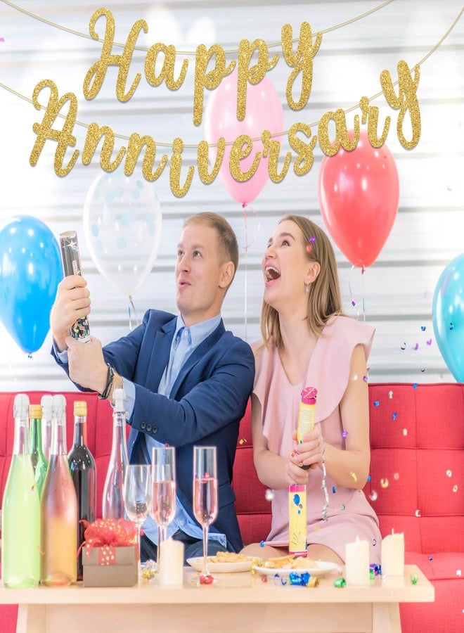 Hxezoc Happy Anniversary Banner Sign Gold Glitter Wedding Bunting Banner Flag Garland for Anniversary Party Decorations Supplies - Image 3