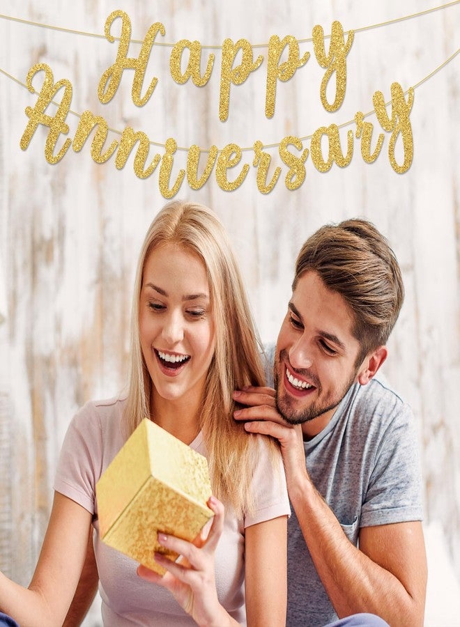 Hxezoc Happy Anniversary Banner Sign Gold Glitter Wedding Bunting Banner Flag Garland for Anniversary Party Decorations Supplies - Image 5
