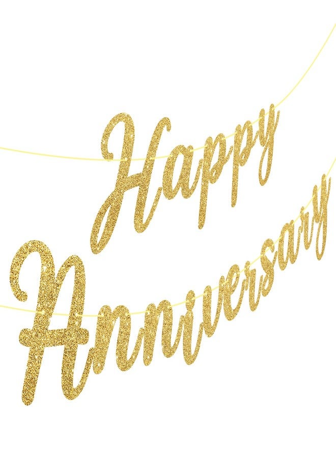 Hxezoc Happy Anniversary Banner Sign Gold Glitter Wedding Bunting Banner Flag Garland for Anniversary Party Decorations Supplies - Image 1