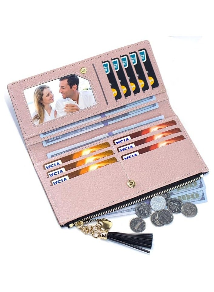 Slim Wallet for Women Long Tassel Zipper Clutch Purse Handbag Card Case Wallet  - Image 2