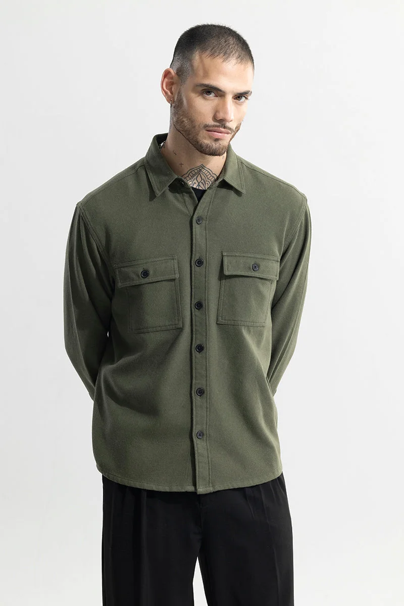 SNITCH Olive Clyster Olive Overshirt for Men | Best Price UAE