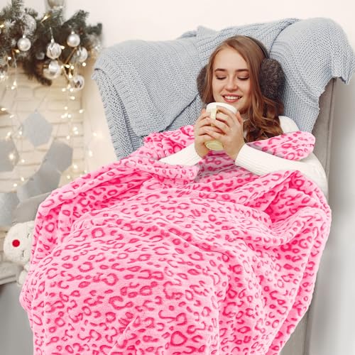 SEEGU Warm Blanket Pink Soft Fleece Leopard Print Blanket Fuzzy Hot Pink Cheetah Print Throw Blankets for Bed Couch Sofa - Image 2