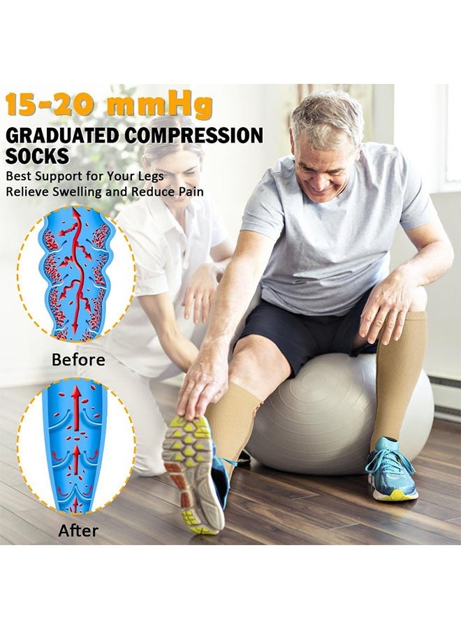 2 Pairs Zipper High Compression Socks for Men & Women Circulation Support, Recovery, Athletic Running, Travel, Achilles Tendon Protection Unisex L/XL (Black,Skin) - Image 2