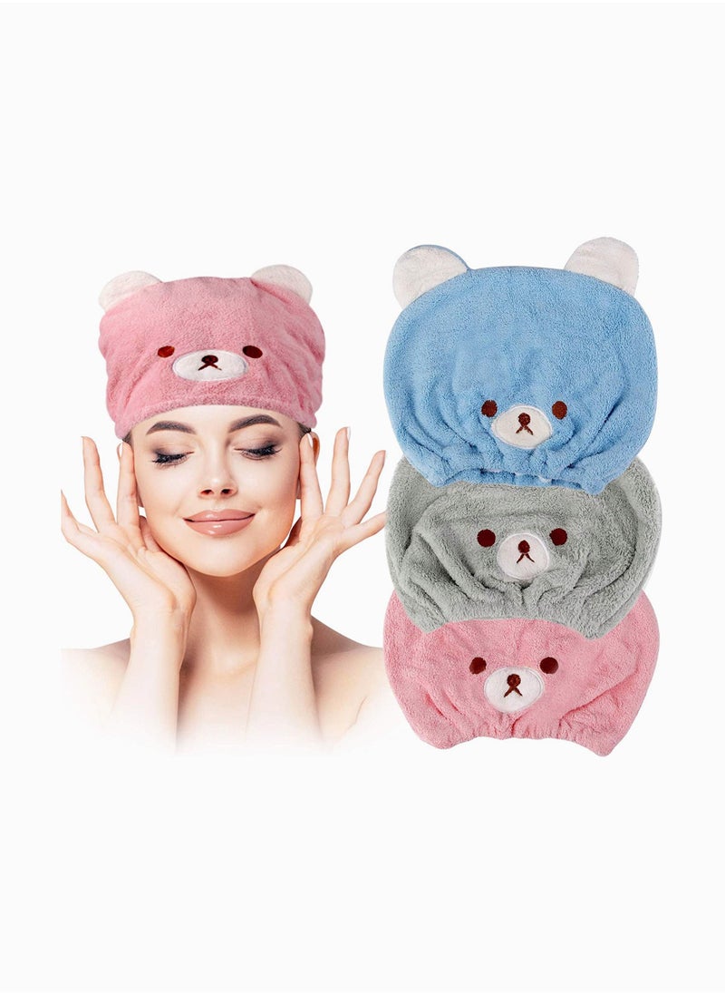 SYOSI Hair Drying Towel for Kids Girls Soft Absorbent Kids Dry Hair Cap Kids Hair Towel Wrap Head Towel Wraps for Kids 3Pcs  - Image 1