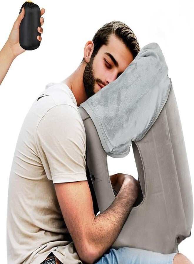 Shrevi Inflatable Travel Pillow,Airplane Pillow with Super Soft Slipcover,Fabric PVC, Big Valve Design Inflate and Deflate in Seconds, Unfolding Used As Lumbar Support(Black) - Image 3