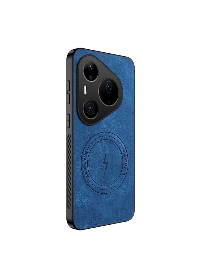 جراب Huawei Pura 90 Pro Max بخامة جلد PU مع طبقة مغناطيسية وحواف TPU وحماية مرتفعة للكاميرا والشاشة – أزرق - Image 1