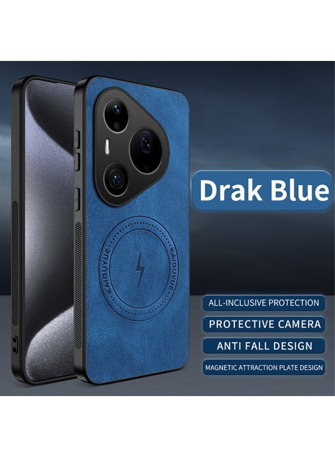 جراب Huawei Pura 90 Pro Max بخامة جلد PU مع طبقة مغناطيسية وحواف TPU وحماية مرتفعة للكاميرا والشاشة – أزرق - Image 2