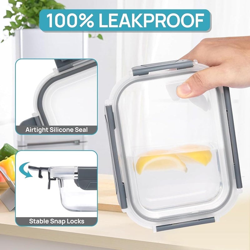 BPA Glass Meal Prep Containers,Glass Food Storage Containers with Lids,Food Storage Container 100% Leakproof Glass Lunch Boxes, Freezer Storage container - Image 5