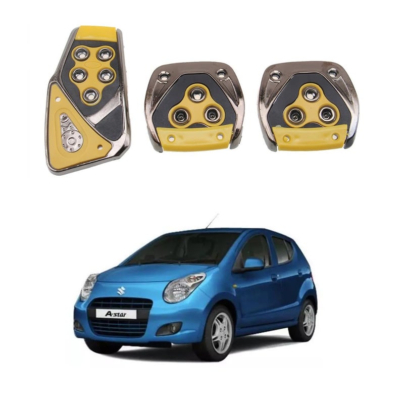 Oshotto 3 Pcs Non-Slip Manual CS-375 Car Pedals kit Pad Covers Set Compatible with Maruti Suzuki A-Star (Yellow) - Image 1