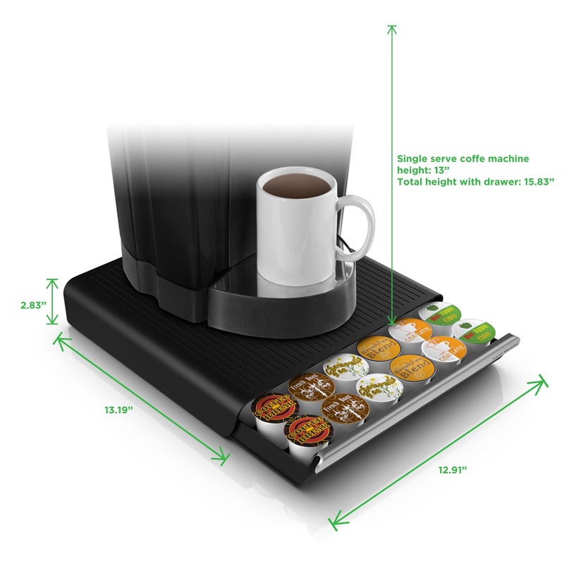 Mind Reader Single Serve Coffee Pod Drawer, 36 Pod Capacity, Countertop Organizer, 13.25"L x 12.75"W x 2.75"H, Black - Image 3