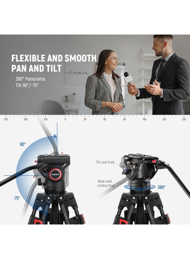 Neewer TP74 74" Pro Video Tripod With Fluid Head – Heavy-Duty Aluminum Tripod for Cameras, Camcorders, Filmmaking, Videography, Studio & Outdoor Shooting - Image 3