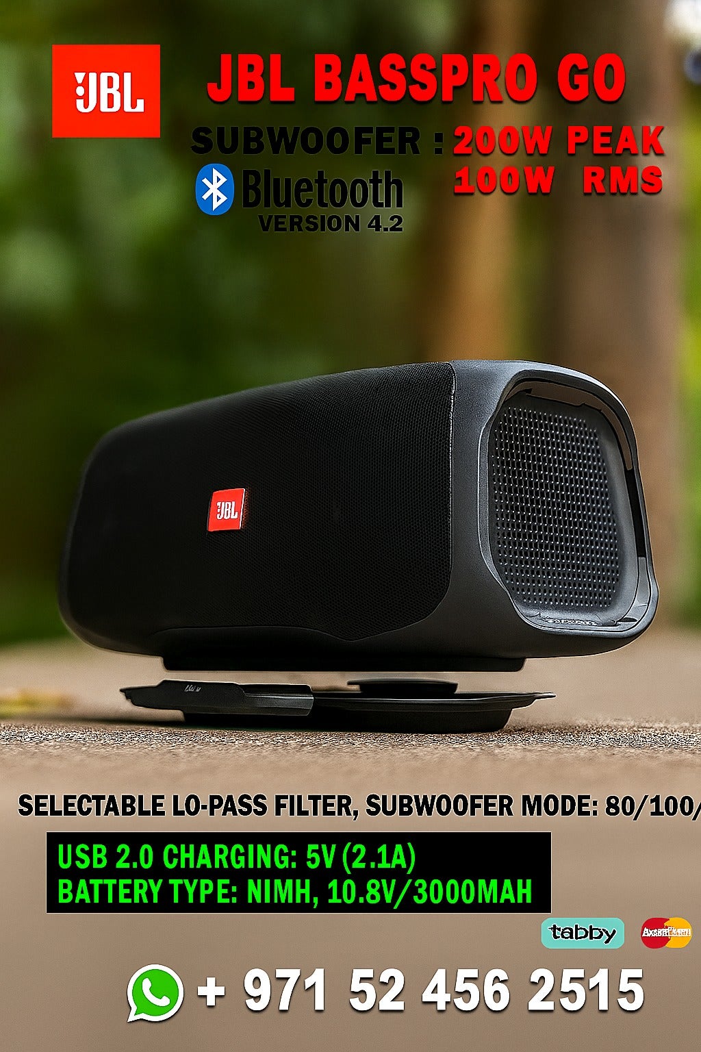 JBL Basspro Go - 2 in 1: Active Subwoofer Car and 200 Watt Bluetooth Party Speaker in One - Can be Used in Car and Next to It - Black