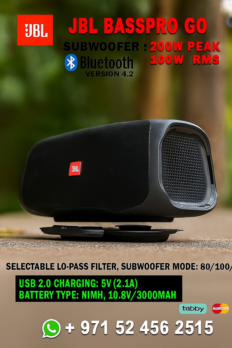 جي بي إل JBL Basspro Go - 2 في 1: مكبر صوت نشط للسيارة ومكبر صوت حفلات بلوتوث بقوة 200 وات في واحد - يمكن استخدامه في السيارة وبجانبها - أسود - Image 1