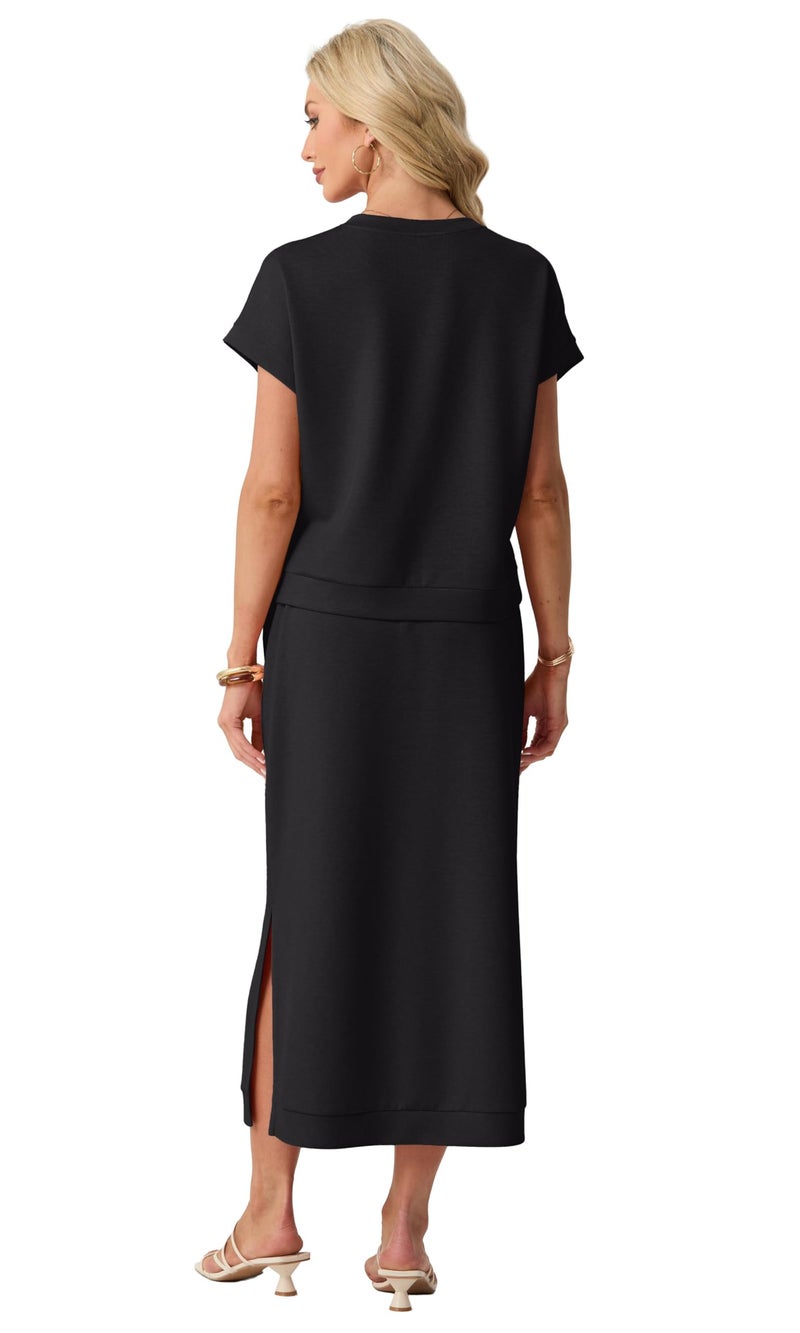 GRECERELLE Women Casual Outfit 2 Piece Set Lightweight Top & Slit Skirt with Pockets for Vacation(Black, X-Large) - Image 5