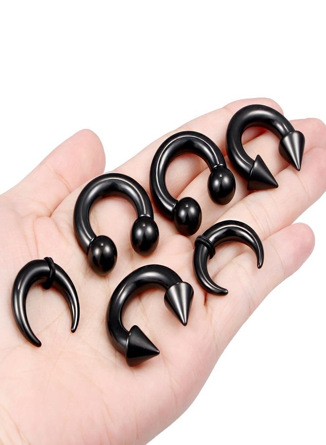 Ftovosyo 6Pcs PA Ring Horseshoe Circular Barbell 316L Surgical Steel Internally Threaded 2G Septum Ring Black Pierced Jewelry for Women 16mm - Image 4