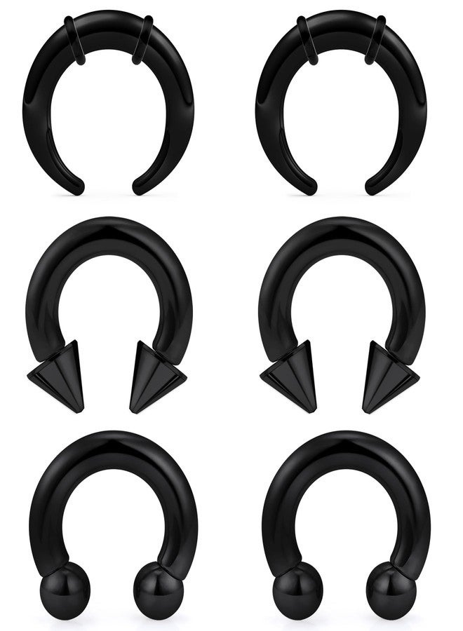 Ftovosyo 6Pcs PA Ring Horseshoe Circular Barbell 316L Surgical Steel Internally Threaded 2G Septum Ring Black Pierced Jewelry for Women 16mm - Image 1