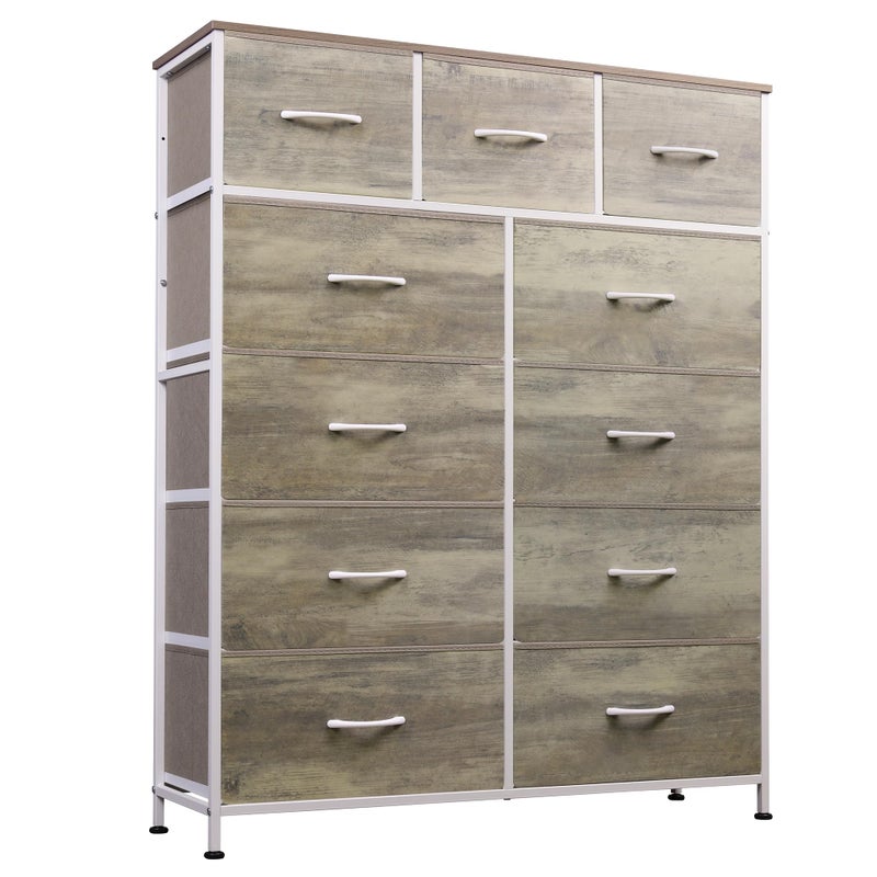 WLIVE Tall Dresser for Bedroom Fabric Dressers Storage Tower Dresser  Chest of Drawers Organizer Unit with 11 Drawers Storage Cabinet Hallway Closets Steel Frame Wood Top Greige