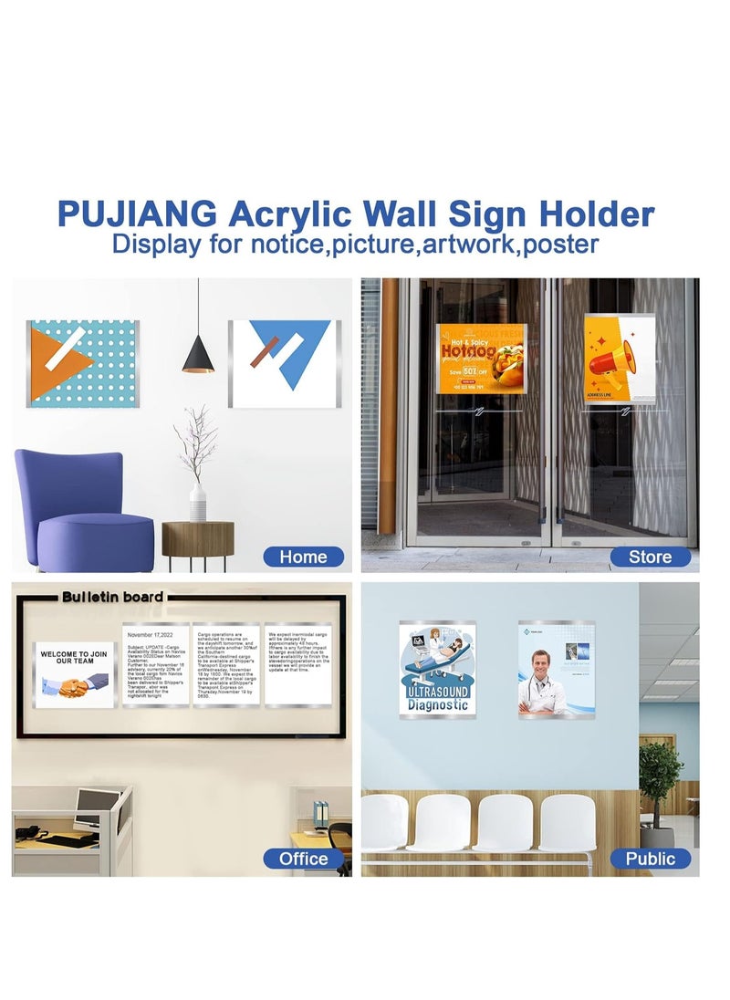 Excefore A4 Acrylic Sign Holder Wall Mount, Plastic Display Frames with Adhesive Tape and Magnetic Strip, Clear for Door/Window/Office/Home- No Drilling 6pack 8.5 x 11  - Image 2
