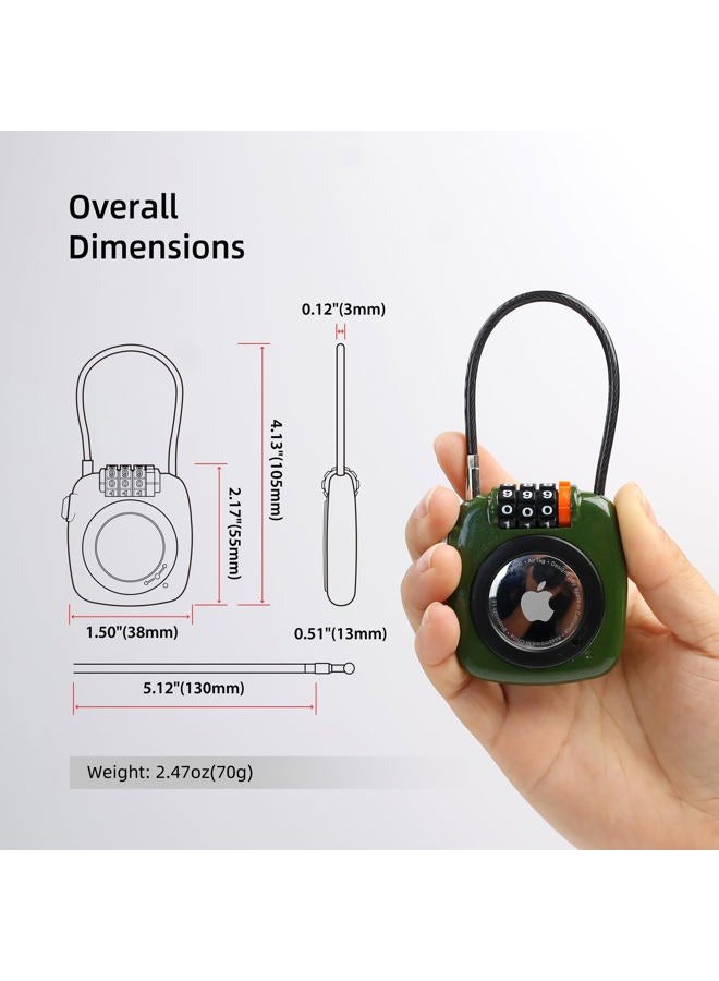 UP Security AirTag Secure Holder with Wire Cable - Anti-Theft 3-Digit Combination Lock - Durable Protective Case for Luggage - Small Luggage Locks (Green) - Image 4