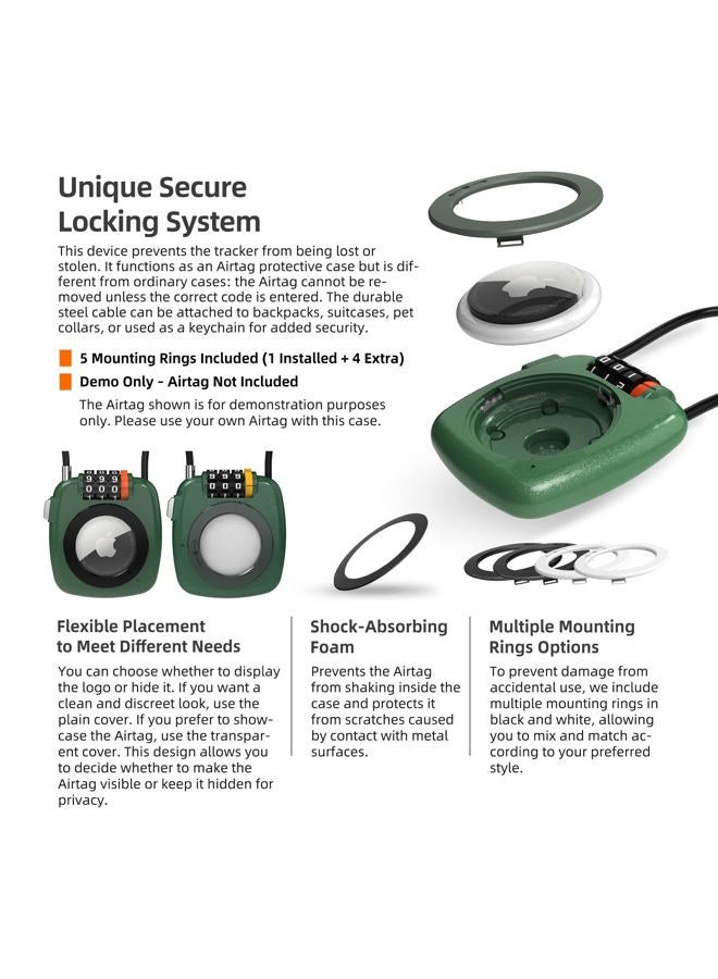 UP Security AirTag Secure Holder with Wire Cable - Anti-Theft 3-Digit Combination Lock - Durable Protective Case for Luggage - Small Luggage Locks (Green) - Image 2