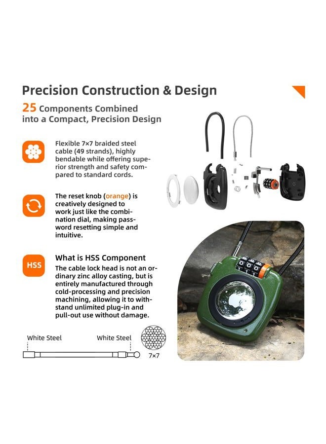 UP Security AirTag Secure Holder with Wire Cable - Anti-Theft 3-Digit Combination Lock - Durable Protective Case for Luggage - Small Luggage Locks (Green) - Image 3