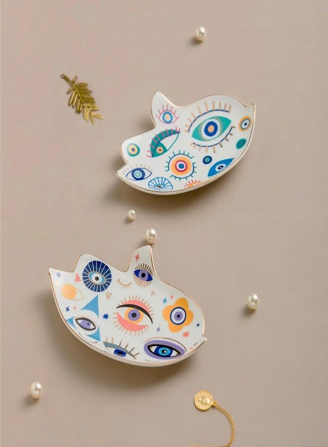 Stephanie Imports Ceramic Hamsa Evil Eye Trinket Jewelry Dish (Large, Colorful Eyes) - Image 3