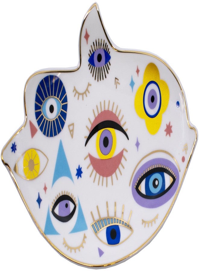 Stephanie Imports Ceramic Hamsa Evil Eye Trinket Jewelry Dish (Large, Colorful Eyes) - Image 1