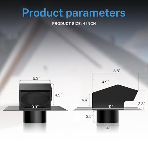 Hon&Guan Roof Vent Cap - Hon&Guan Roof Vents 4 Inch Galvanized Steel Bathroom 4 Roof Exhaust Vent for Ventilation System-with Damper, Black - Image 5