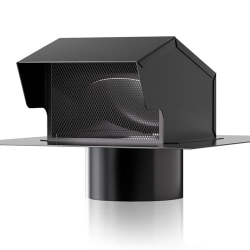 Hon&Guan Roof Vent Cap - Hon&Guan Roof Vents 4 Inch Galvanized Steel Bathroom 4 Roof Exhaust Vent for Ventilation System-with Damper, Black - Image 1