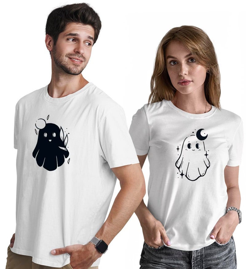 INDISSH Couple Matching T-Shirt Combo | Round Neck 100% Cotton Tshirt for Men and Women - CPL_RNM-SUNSOULS-WHT-2XL_WRN-MOONSOULS-WHT-M - Image 1
