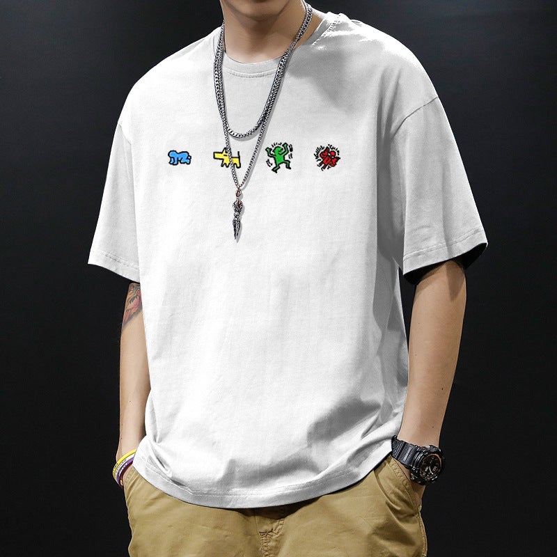 Trendy Hong Kong style American retro cartoon heavyweight cotton short-sleeved T-shirt men's summer ins fashion brand loose and versatile handsome - Image 2