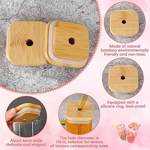 ZROY ENTERPRISE Wooden Lid Drinking Glass Sipper Straw Tumbler Mug | 400ml | Beer Soda and Tea Coffee Can Fruit Juice Milk Water Cup Cocktail, Smoothie Gift Glasses (1, Square) - Image 4