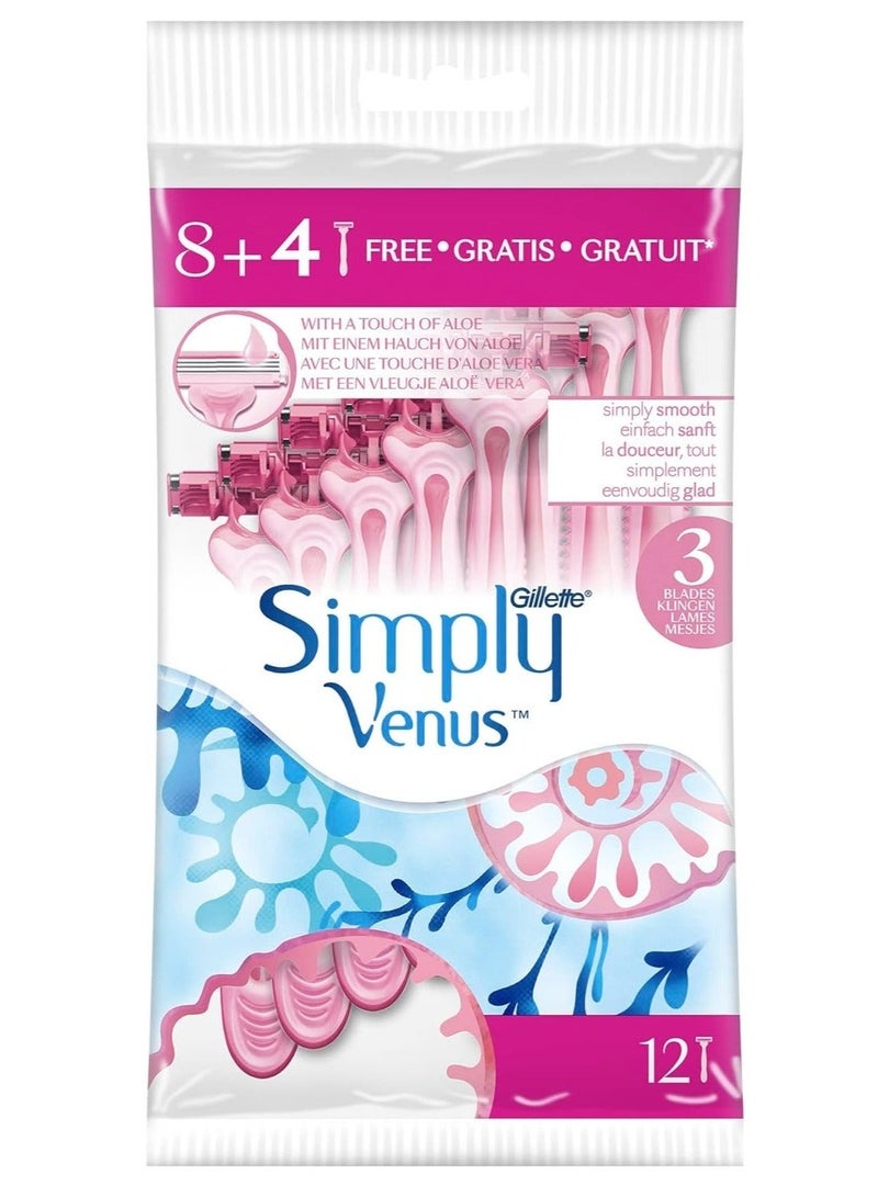Venus Gillette Simply 3 Women's Disposable Razor 8+4 Count - Image 1