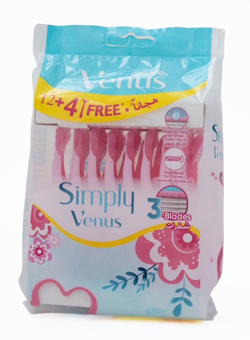 Venus Gillette Simply 3 Women's Disposable Razor 8+4 Count - Image 1