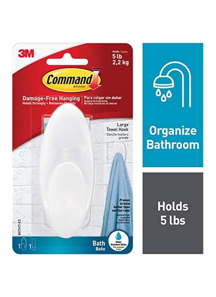 Generic Command Towel Large Hook Clear Frosted, 1 Hook+ 2 Strips/pack | Holds 2.2kg | White color | Water-Resistant Strips | Organize | Decoration | No Tools | Holds Strongly | Damage-Free Hanging 3m  - Image 1